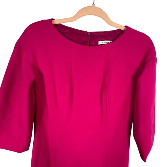 Trina Turk Corrin Double Weave Dress fuchsia shift dress quarter length sleeves - Picture 3 of 10